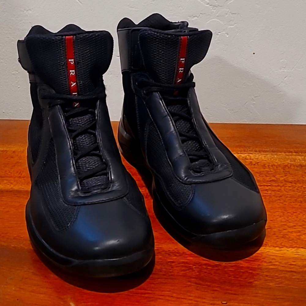 Mens Prada Sneakers Hightop 10 Americas Cup Black Leather